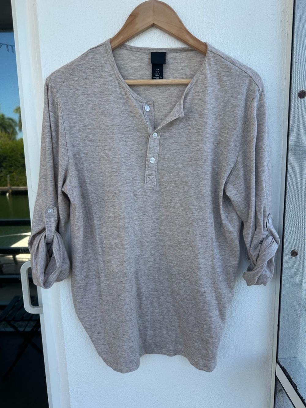 H&M Men's Long-Sleeve Henley in Light Beige